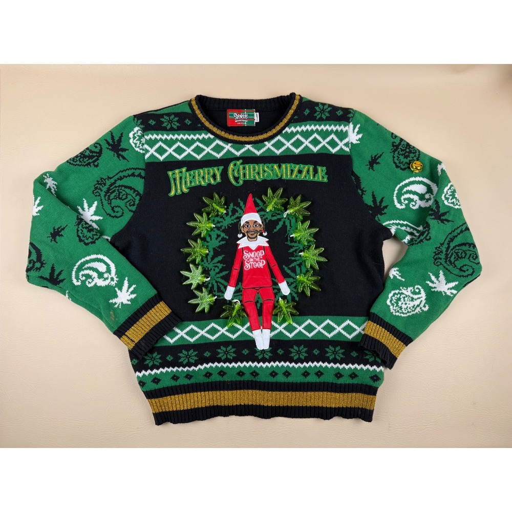 Funny Ugly Christmas Sweater Cotton Light Up XL Snoop on the Stoop Spencers